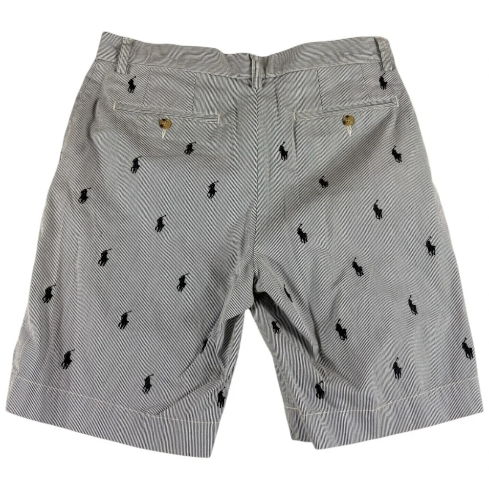 Polo Ralph Lauren Chino Shorts Mens 33x20 Gray‎ Pinstripe Embroidered Pony Logo